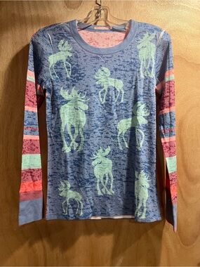 Whimsy Rose Blue Long Sleeve Tee with Mint Moose Print by Cat & Jack